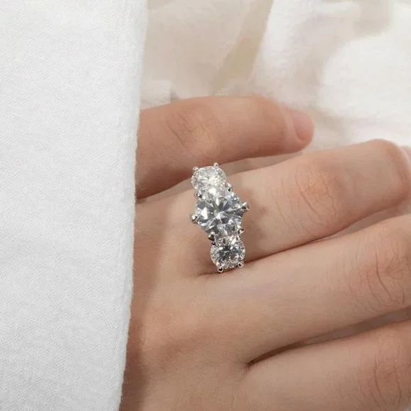 Certified 5ct. t.w. Moissanite Diamond Three Stone Engagement Ring NEW - Picture 5 of 15